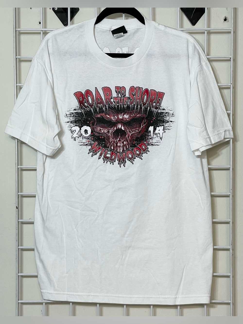 2014 Roar to the Shore Wildwood Motorcycle Rally White Graphic Skull Tee Lg New
